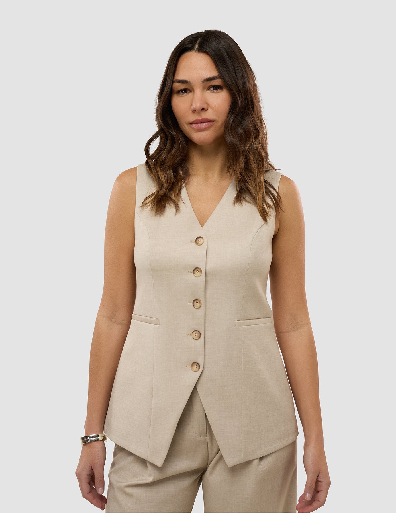 Women's Skye Long Vest Sandy Beige Melange